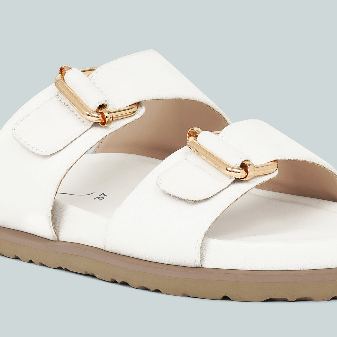 women microfiber buckle detail sandals#color_white