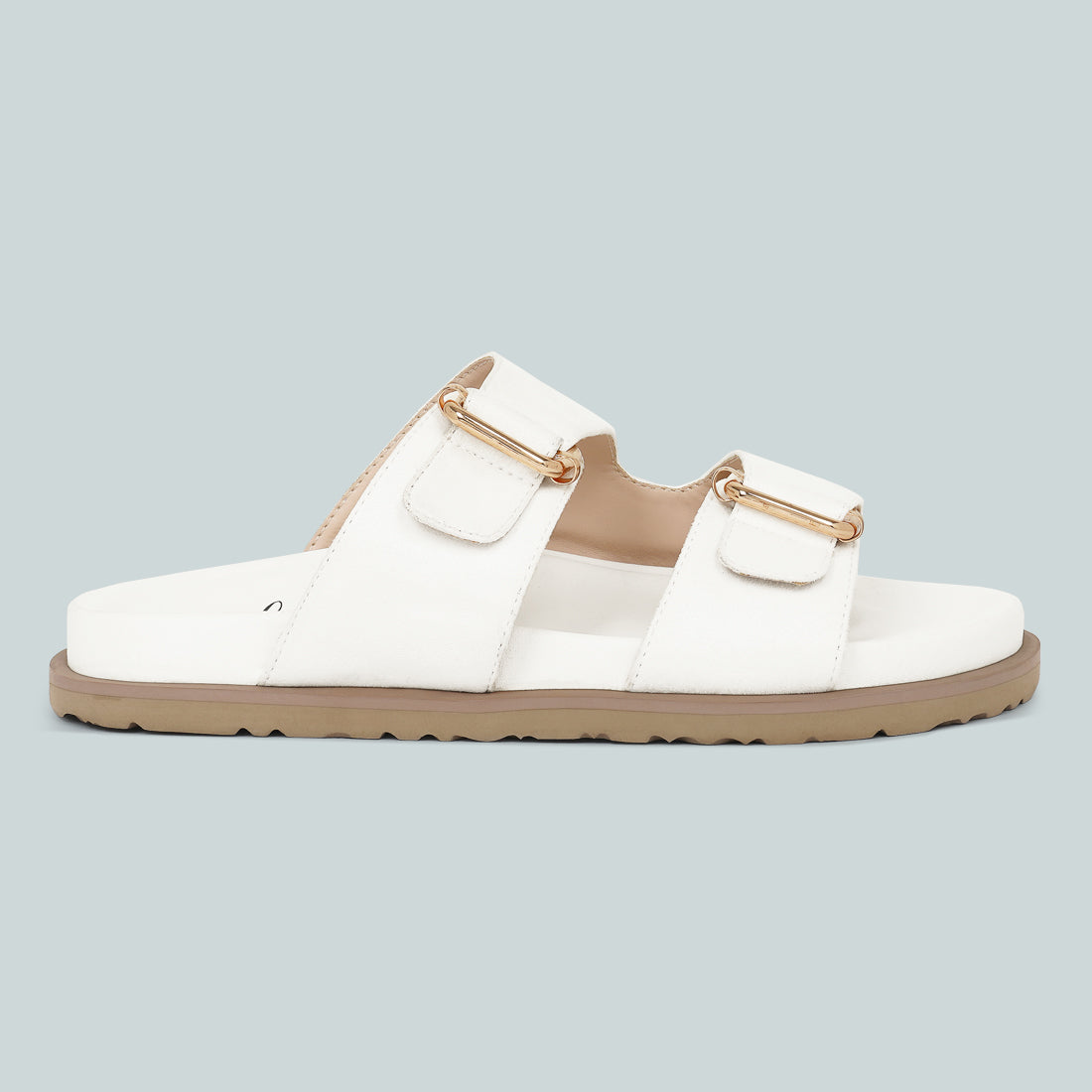women microfiber buckle detail sandals#color_white