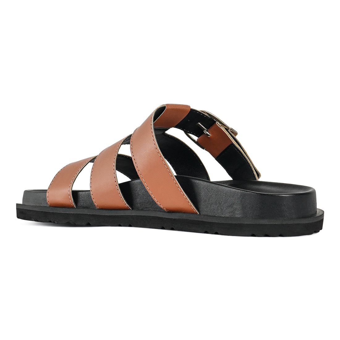 women strappy faux leather slip on flats#color_tan