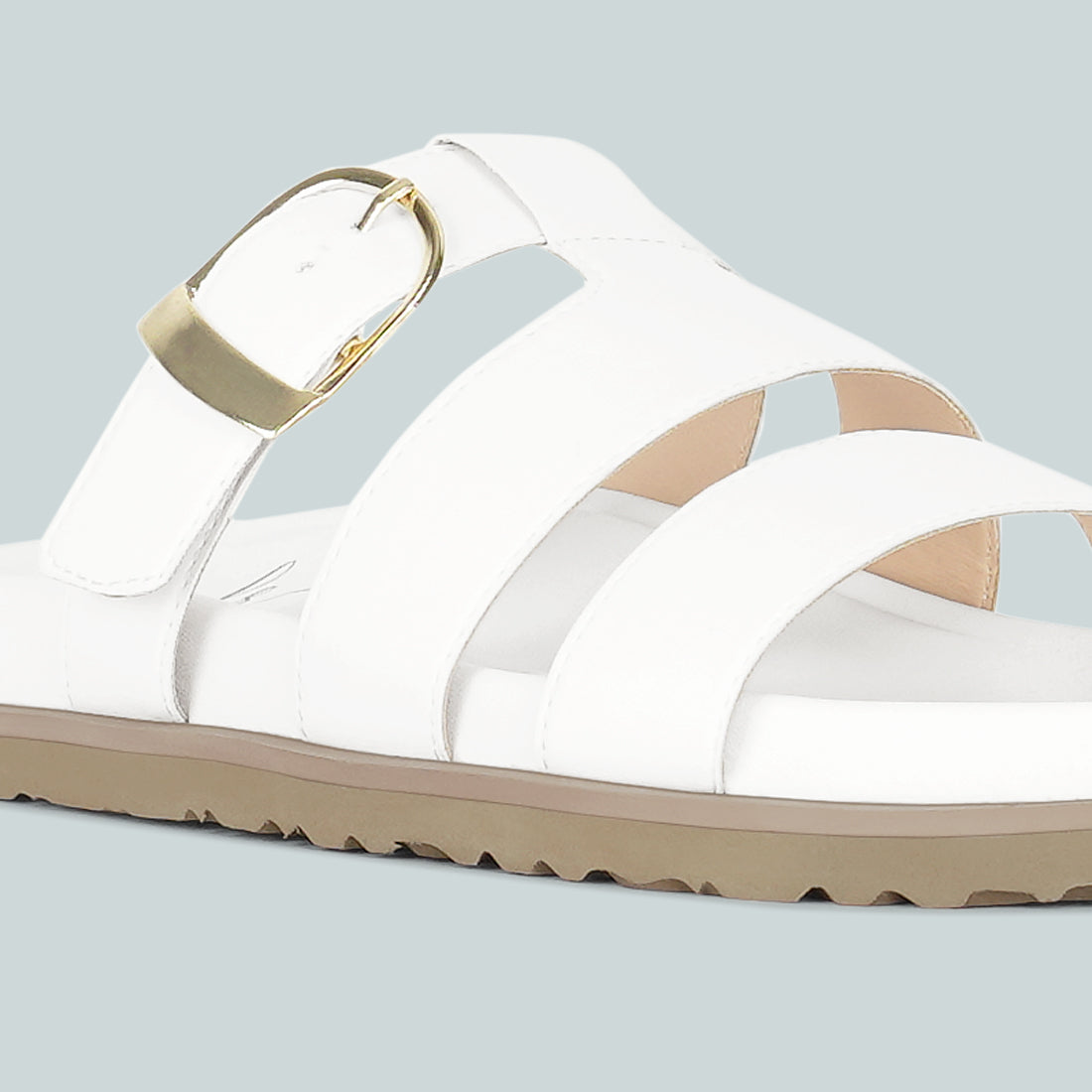 women strappy faux leather slip on flats#color_white