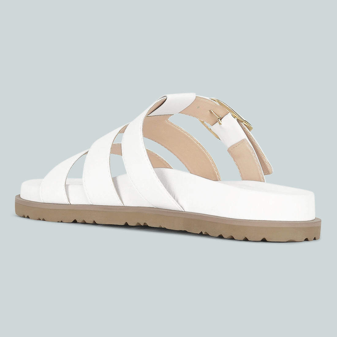 women strappy faux leather slip on flats#color_white