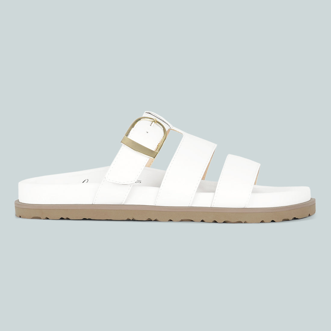 women strappy faux leather slip on flats#color_white