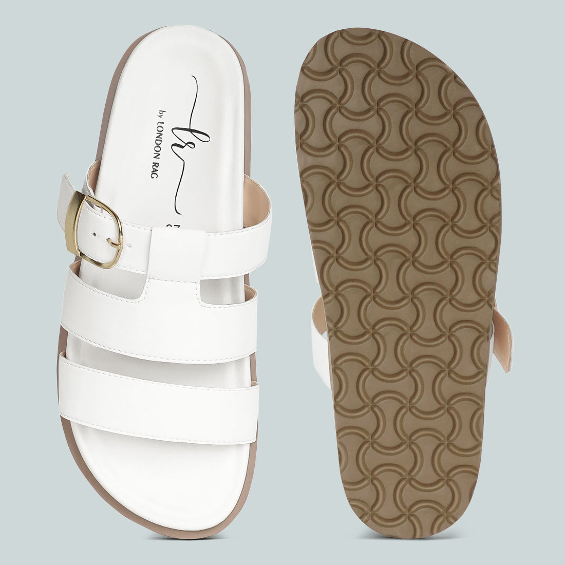 women strappy faux leather slip on flats#color_white