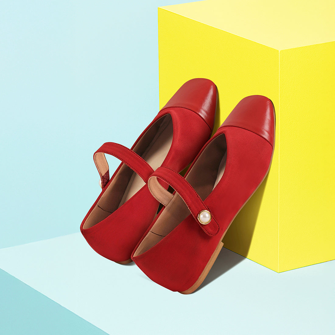 square toe mary jane ballerinas#color_red