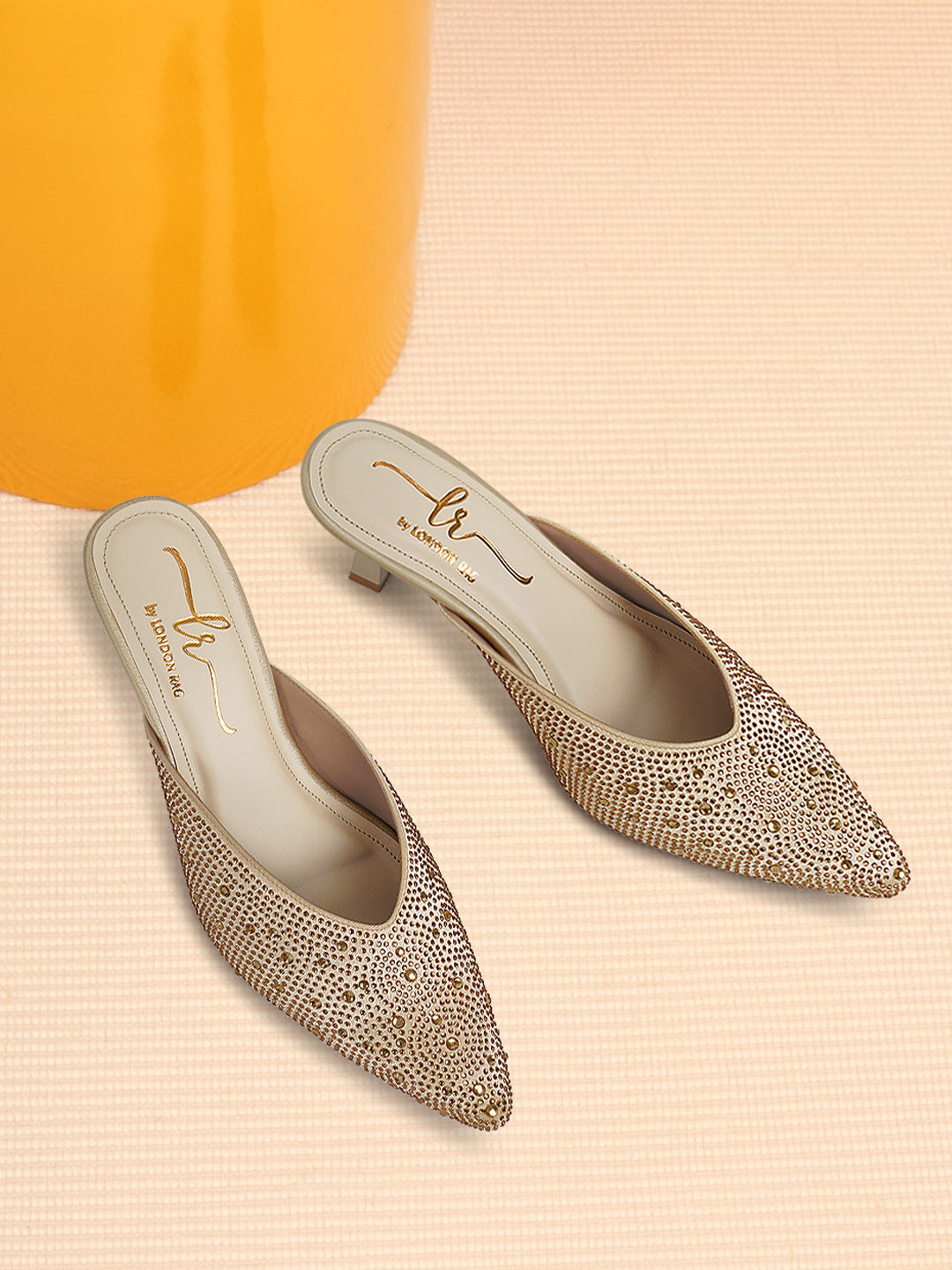 rhinestone embellished party mules#color_gold