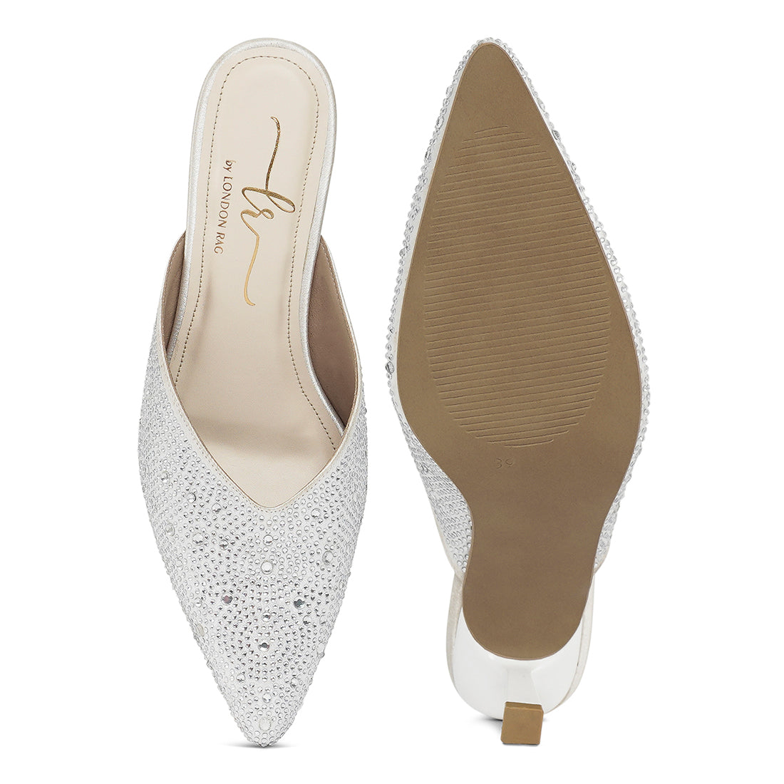 rhinestone embellished party mules#color_white