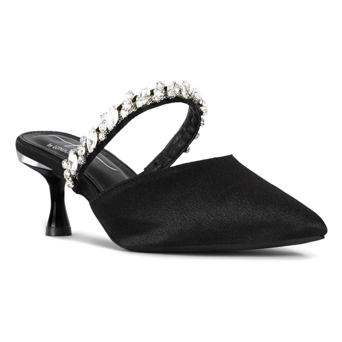 london rag women diamante embellished strap mules#color_black