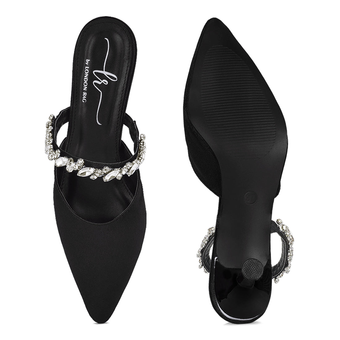 london rag women diamante embellished strap mules#color_black