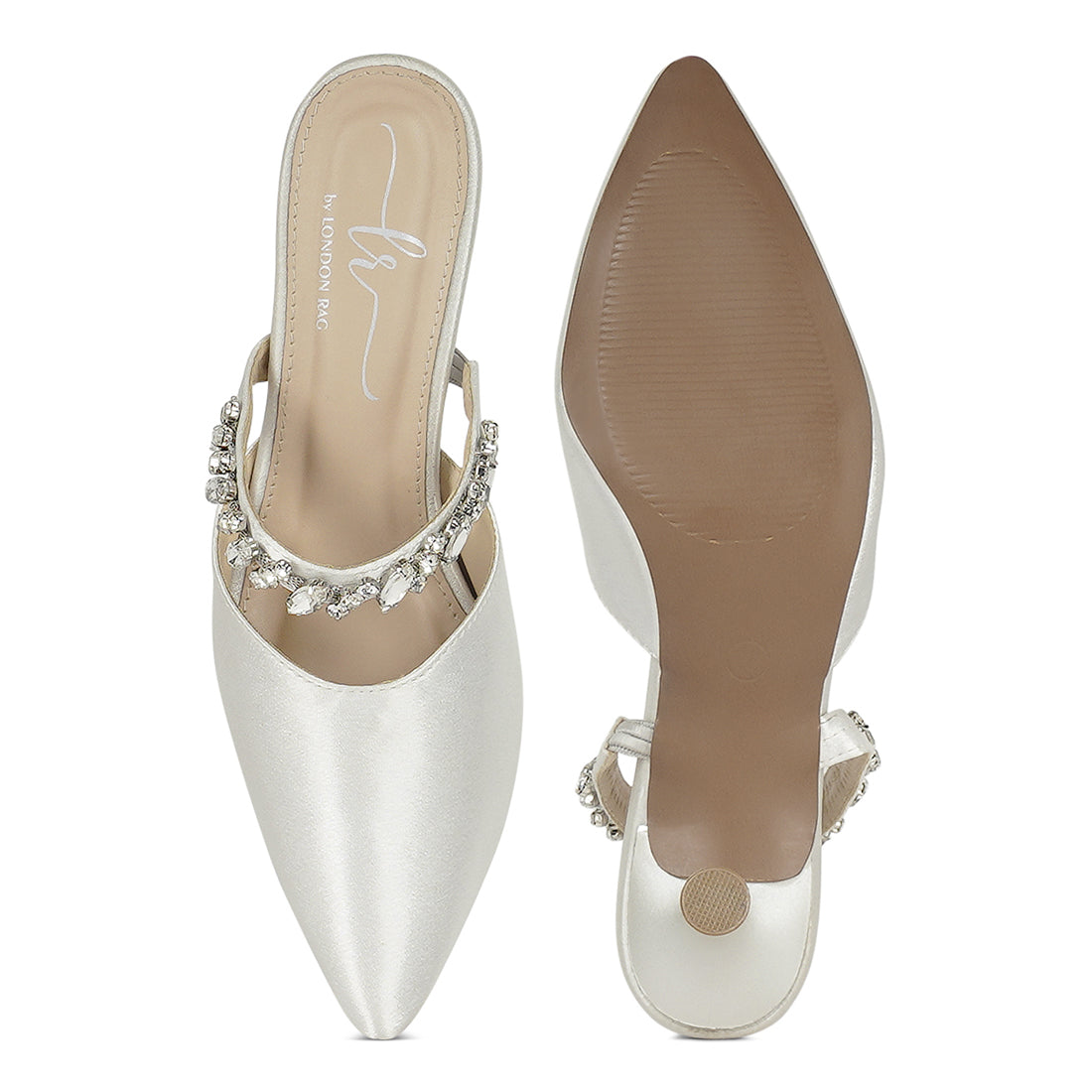 london rag women diamante embellished strap mules#color_white
