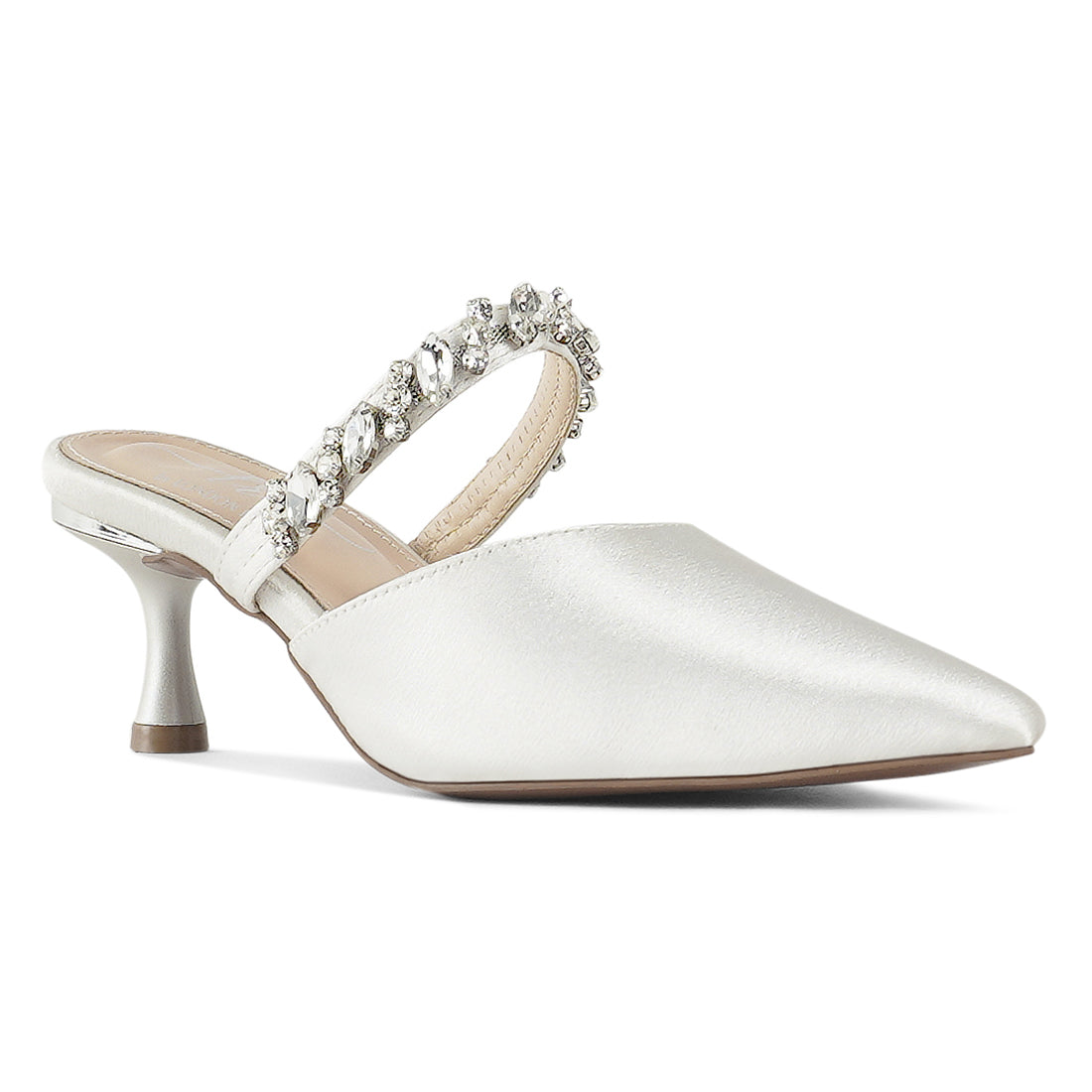london rag women diamante embellished strap mules#color_white
