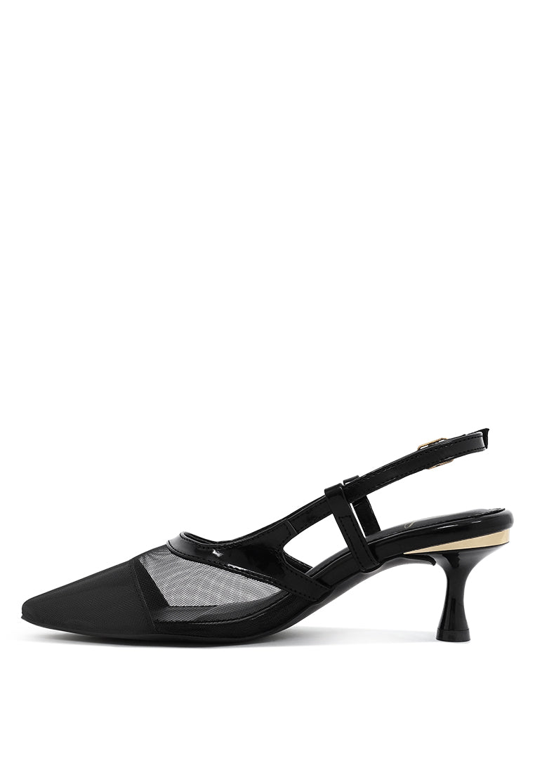 Women Pointy Toe Kitten Heel Slingbacks