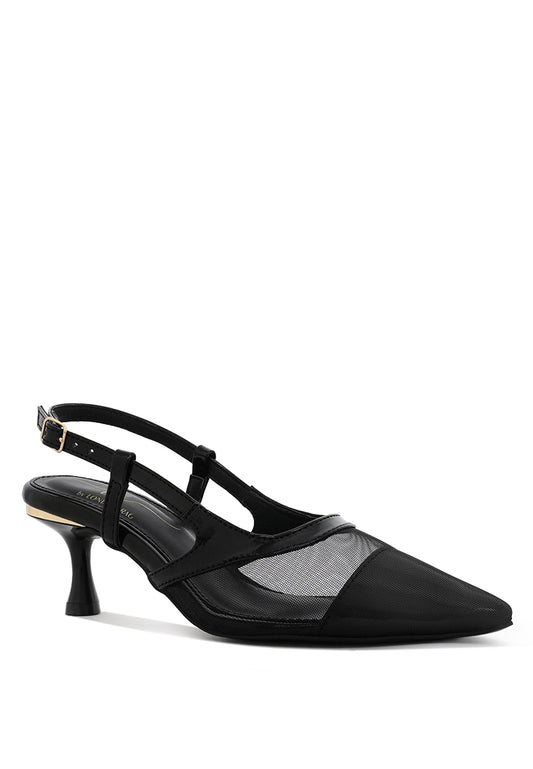 Women Pointy Toe Kitten Heel Slingbacks