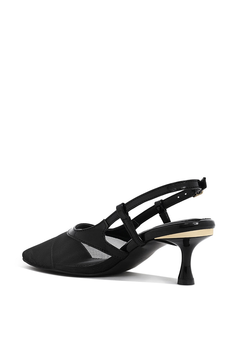 Women Pointy Toe Kitten Heel Slingbacks