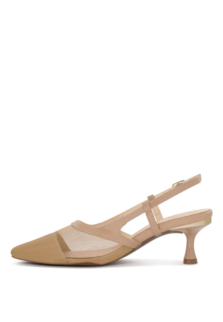 Women Pointy Toe Kitten Heel Slingbacks