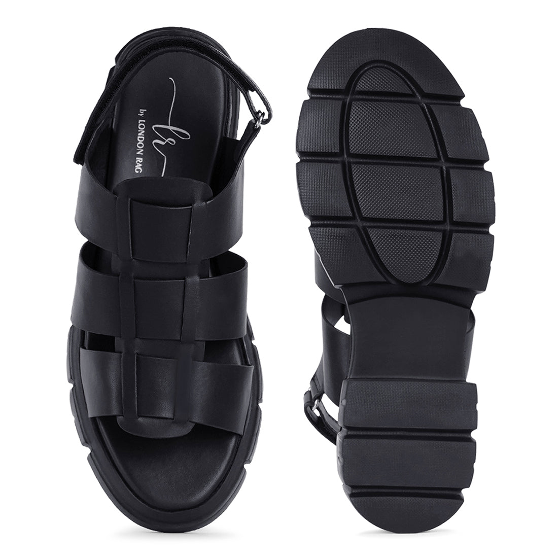 women faux leather strappy sandals#color_black