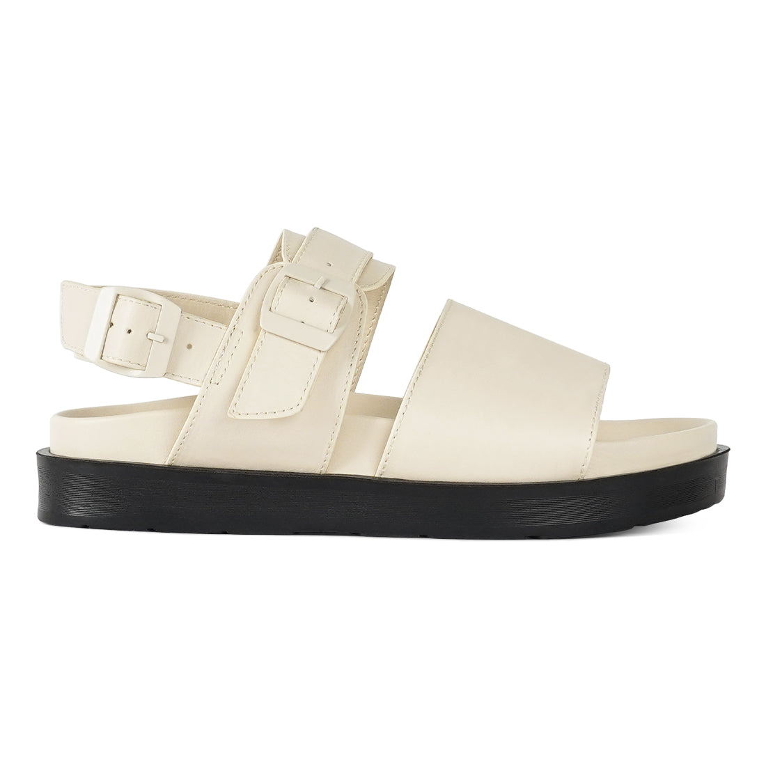 women pin buckle flatform sandals#color_beige