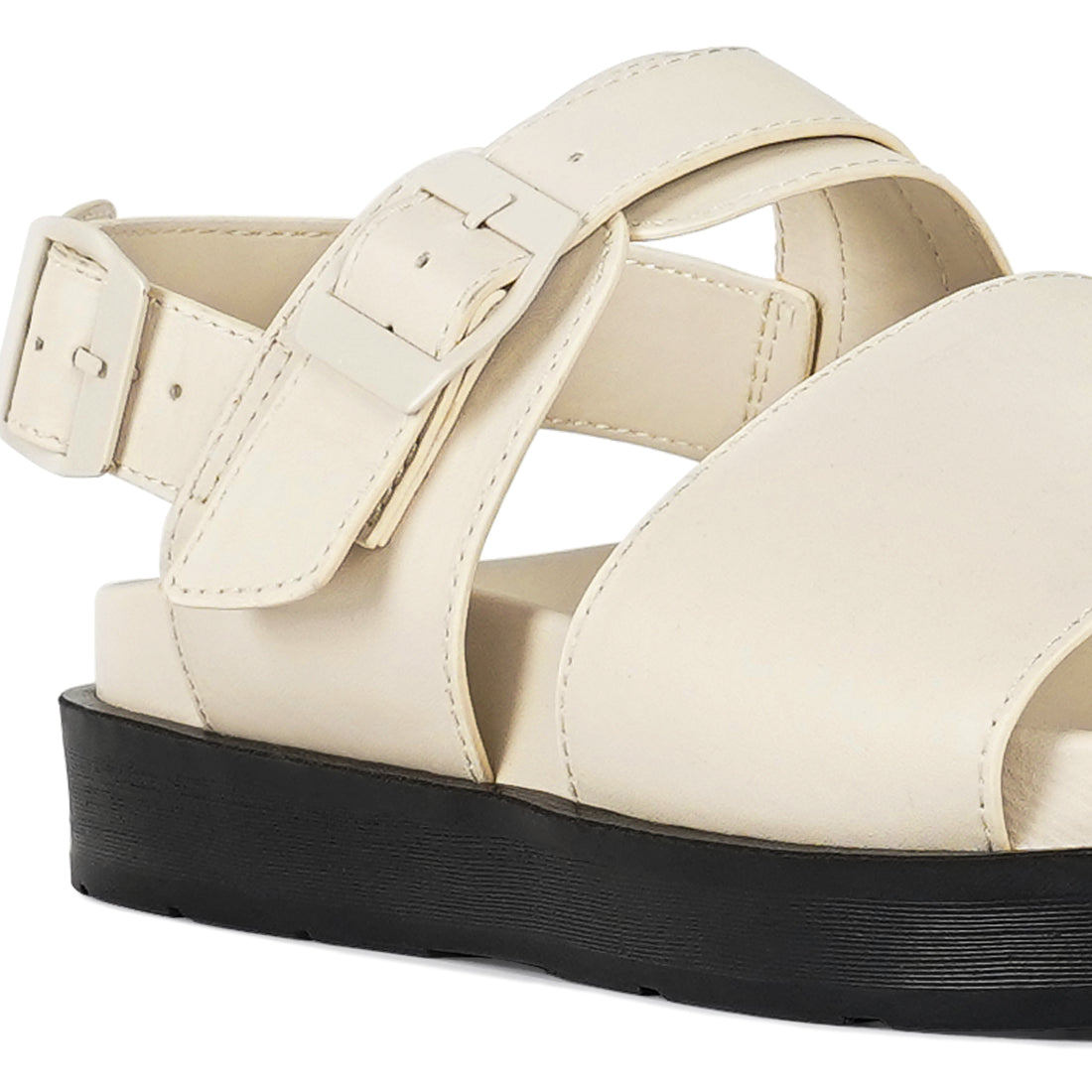 women pin buckle flatform sandals#color_beige