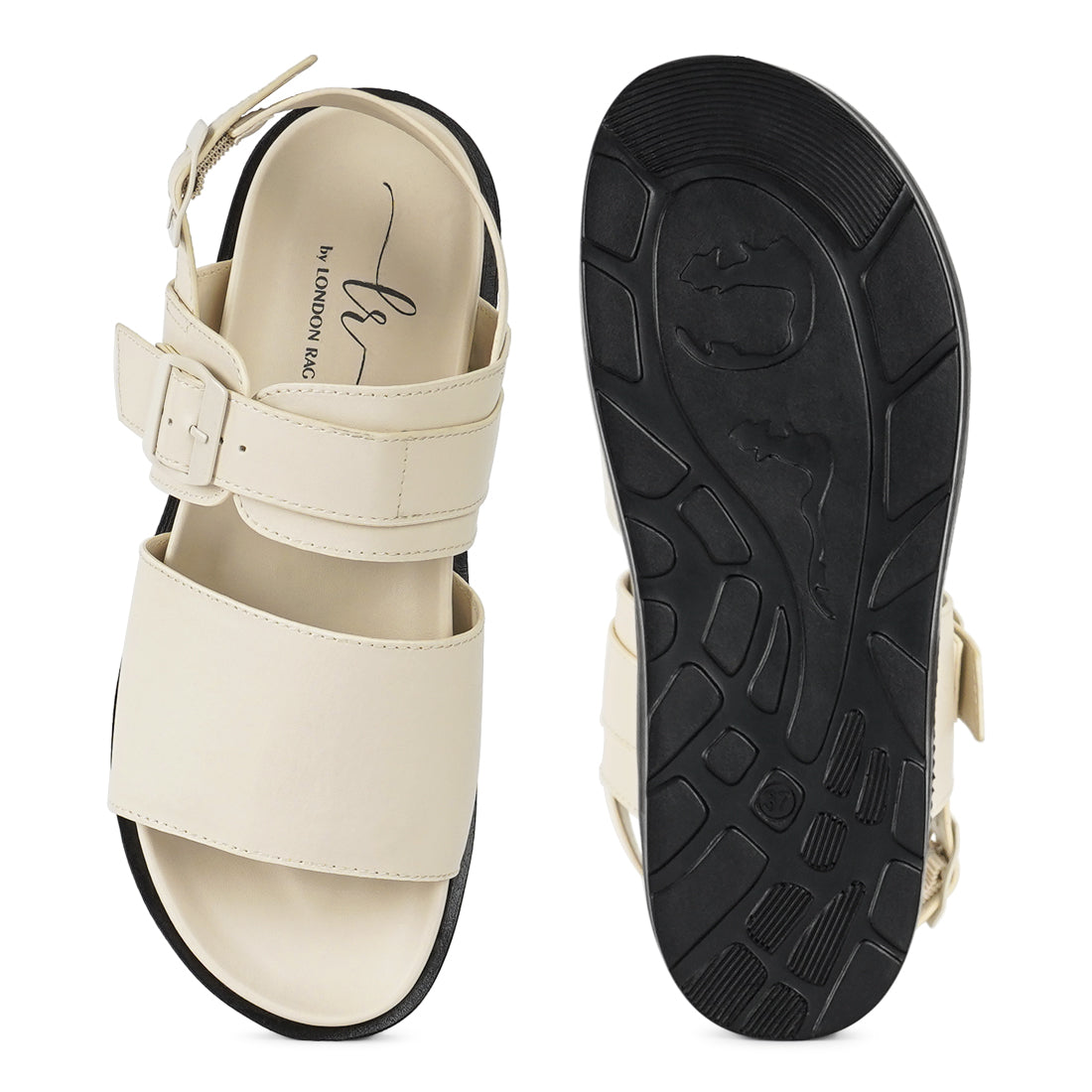 women pin buckle flatform sandals#color_beige