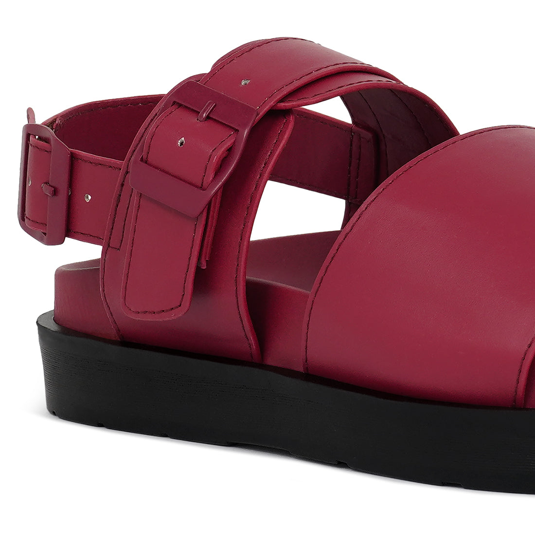 women pin buckle flatform sandals#color_burgundy