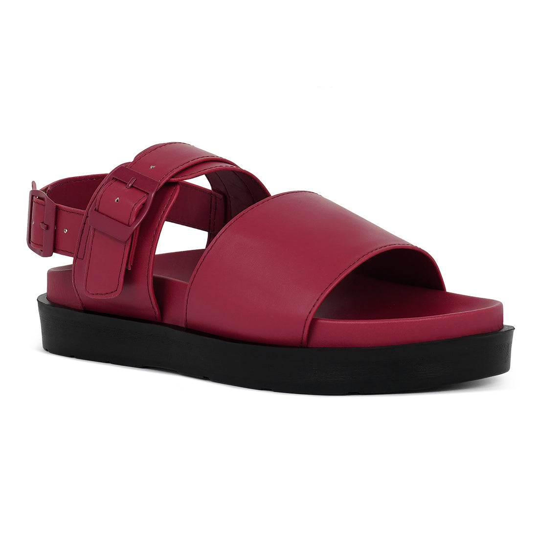 women pin buckle flatform sandals#color_burgundy