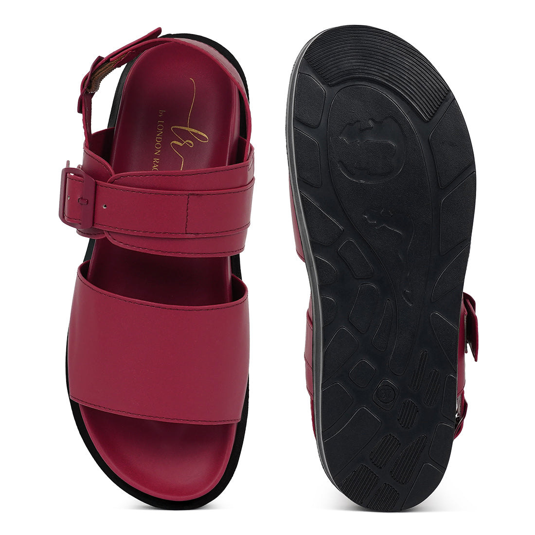 women pin buckle flatform sandals#color_burgundy