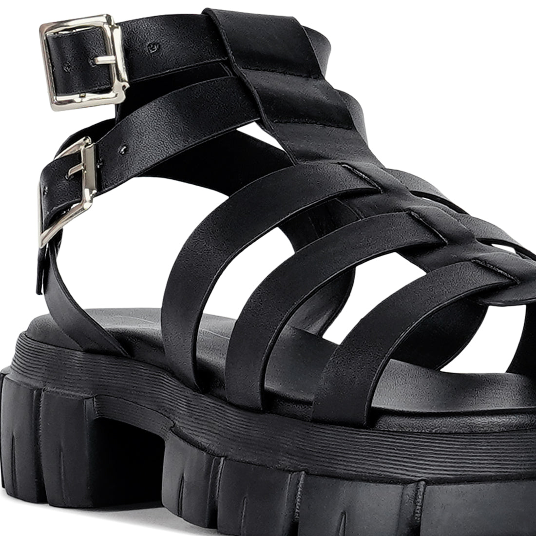 women faux leather gladiator sandals#color_black