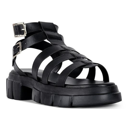 women faux leather gladiator sandals#color_black