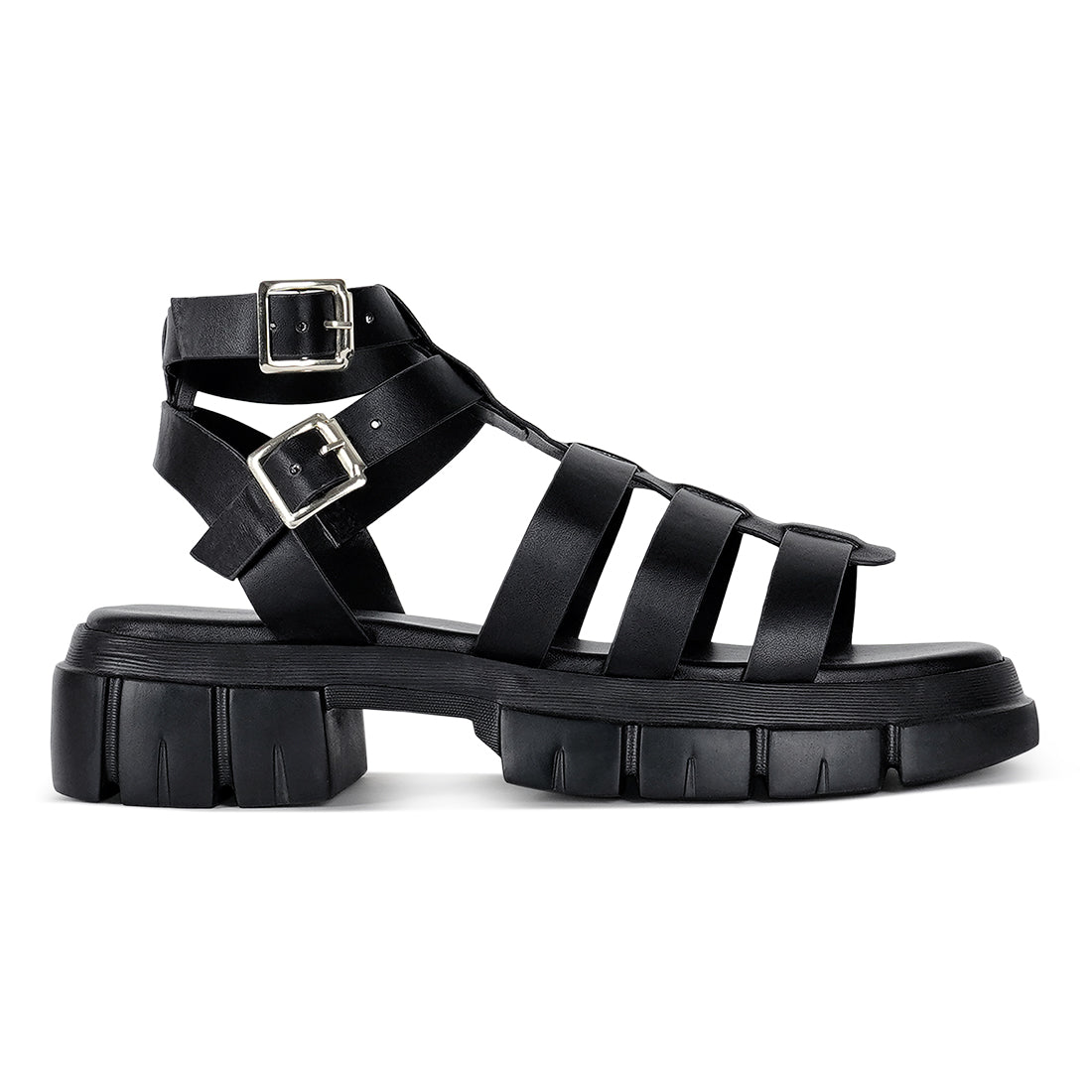 women faux leather gladiator sandals#color_black