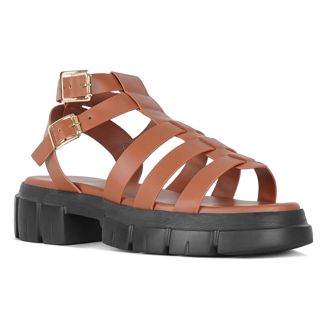 women faux leather gladiator sandals#color_tan