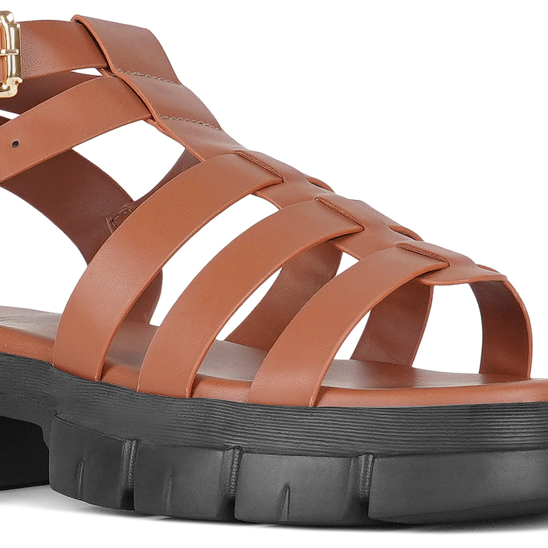 women faux leather gladiator sandals#color_tan