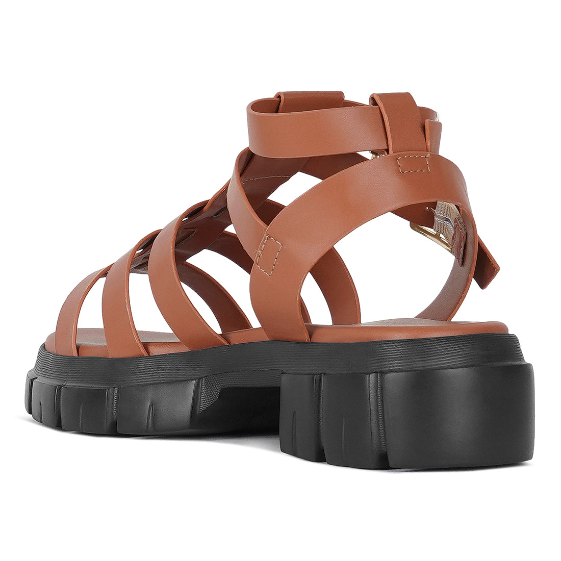 women faux leather gladiator sandals#color_tan
