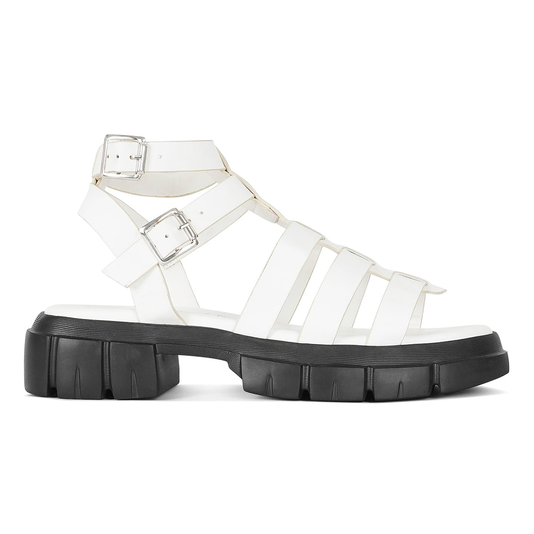 women faux leather gladiator sandals#color_white