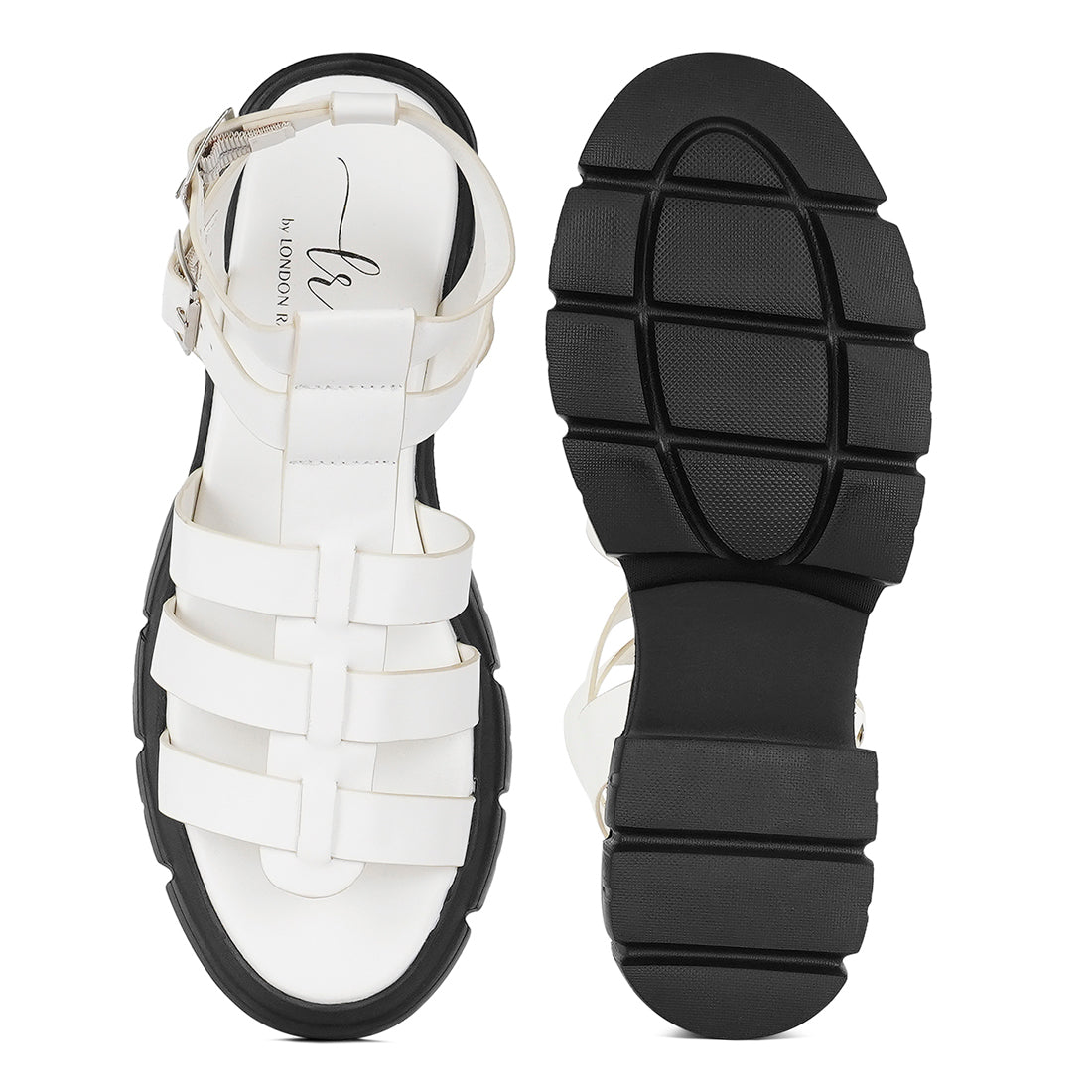 women faux leather gladiator sandals#color_white