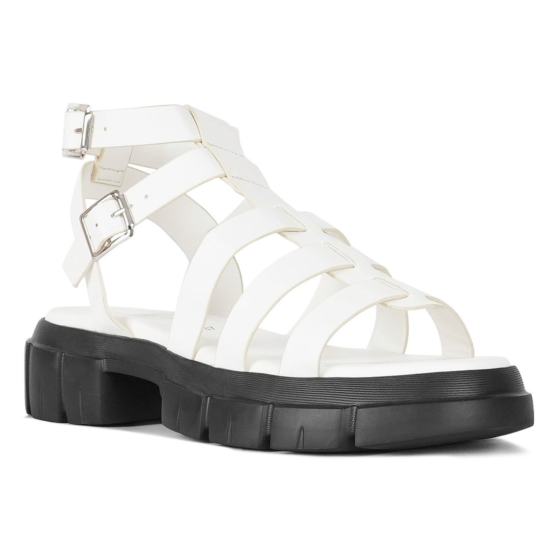 women faux leather gladiator sandals#color_white