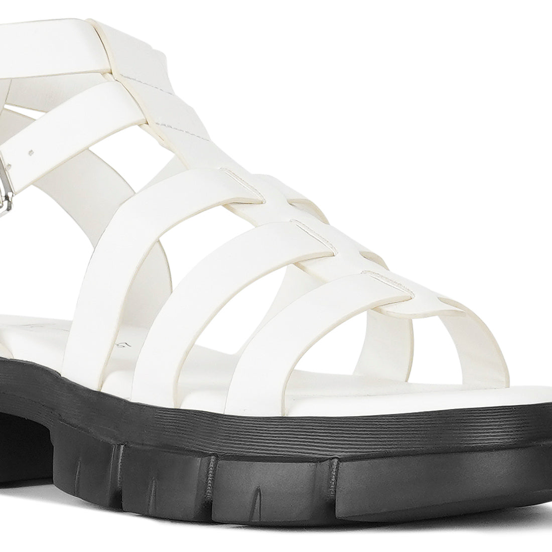 women faux leather gladiator sandals#color_white