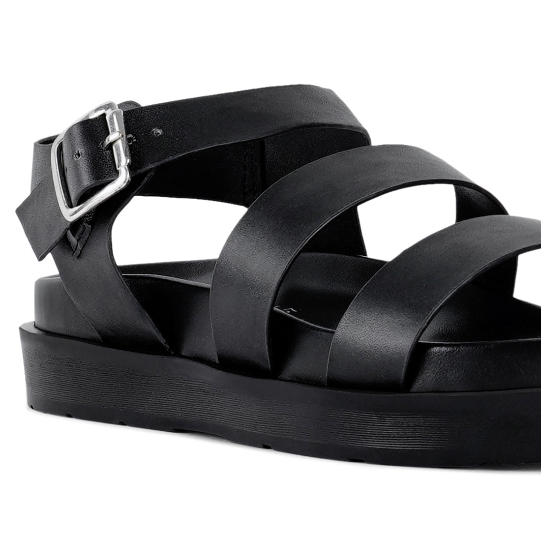 women stylish strappy flatform sandals#color_black