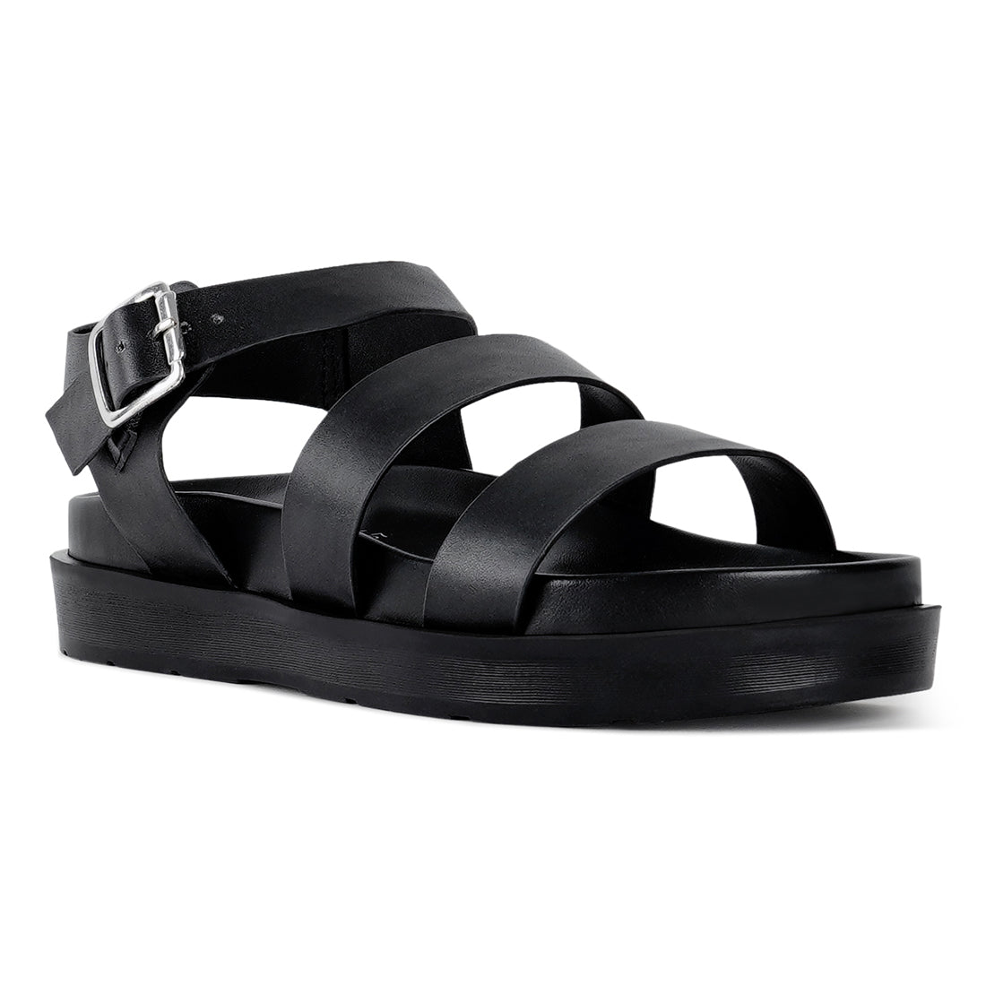 women stylish strappy flatform sandals#color_black