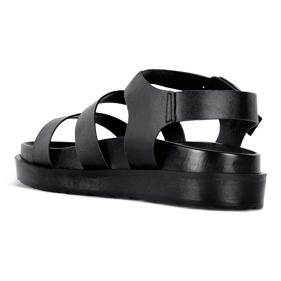 women stylish strappy flatform sandals#color_black