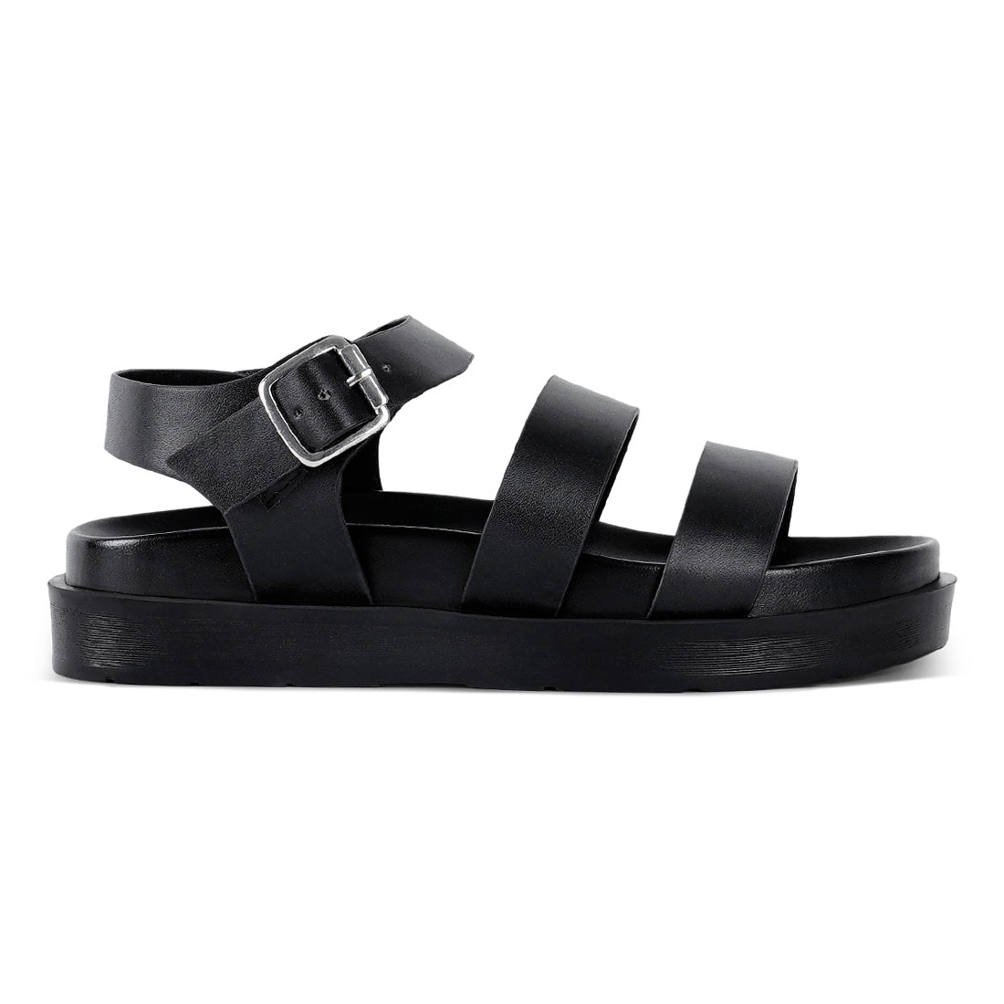 women stylish strappy flatform sandals#color_black
