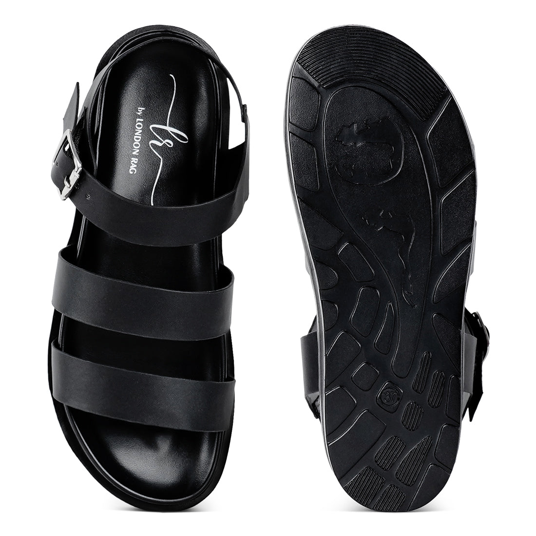 women stylish strappy flatform sandals#color_black