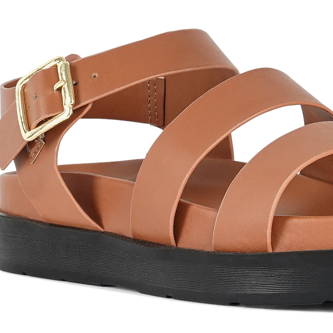 women stylish strappy flatform sandals#color_tan