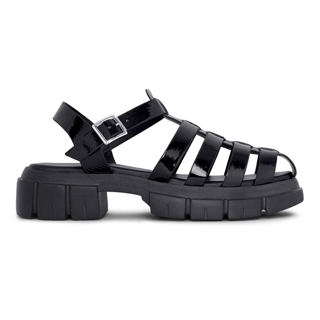 women round toe strappy flatforms#color_black