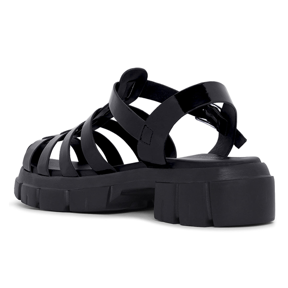 women round toe strappy flatforms#color_black