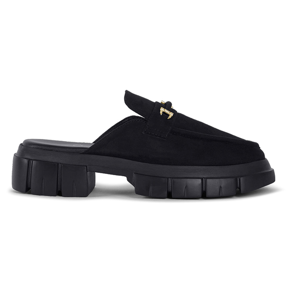 women microfiber penny strap mules#color_black