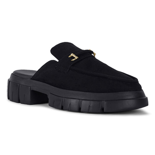 women microfiber penny strap mules#color_black