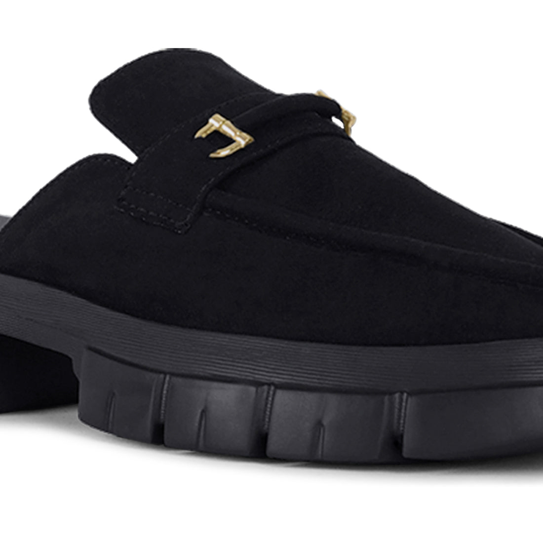 women microfiber penny strap mules#color_black