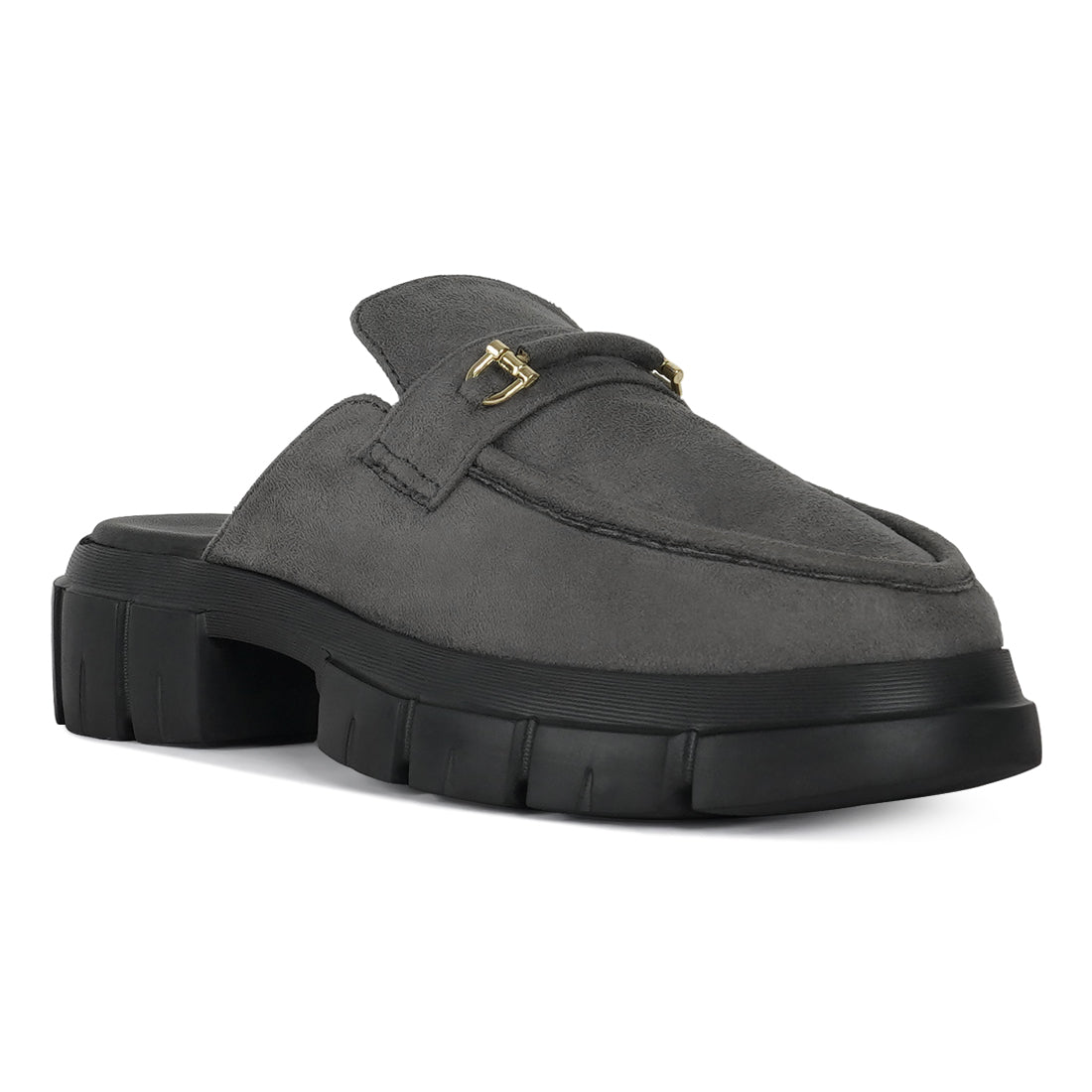 women microfiber penny strap mules#color_grey