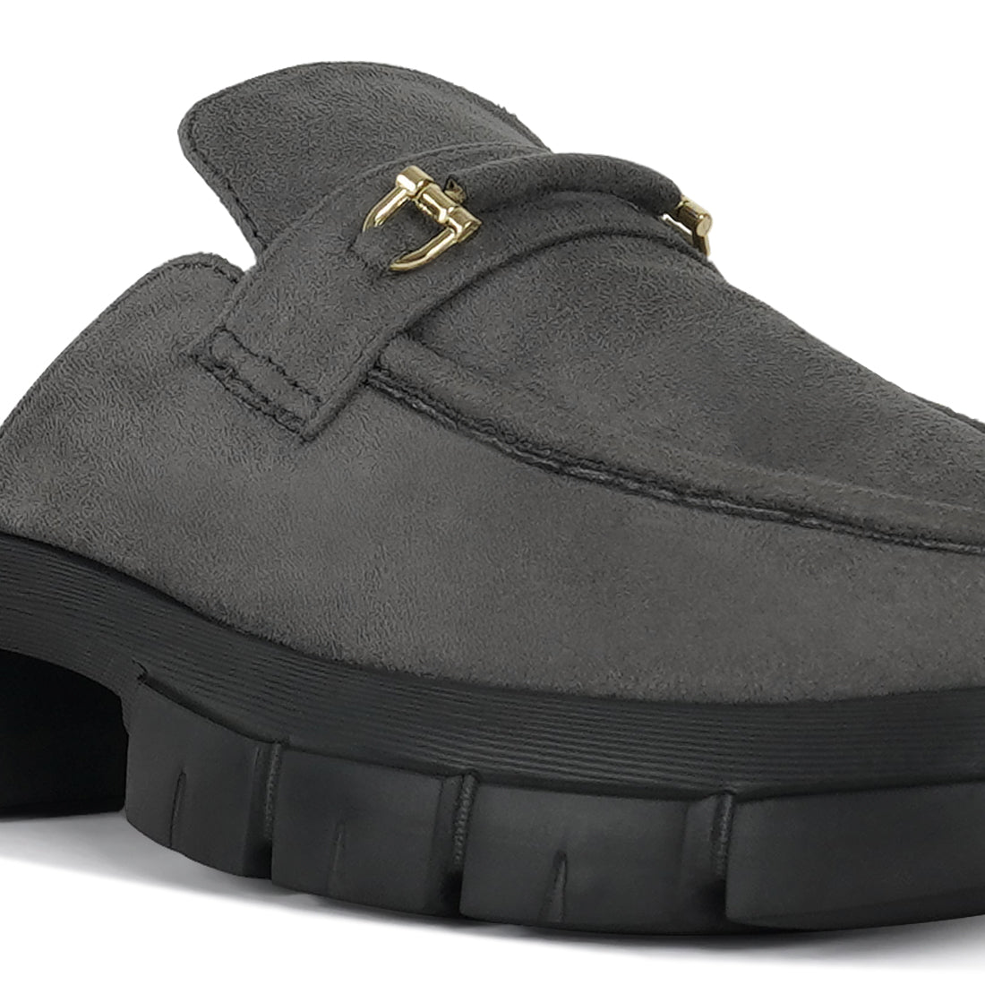 women microfiber penny strap mules#color_grey