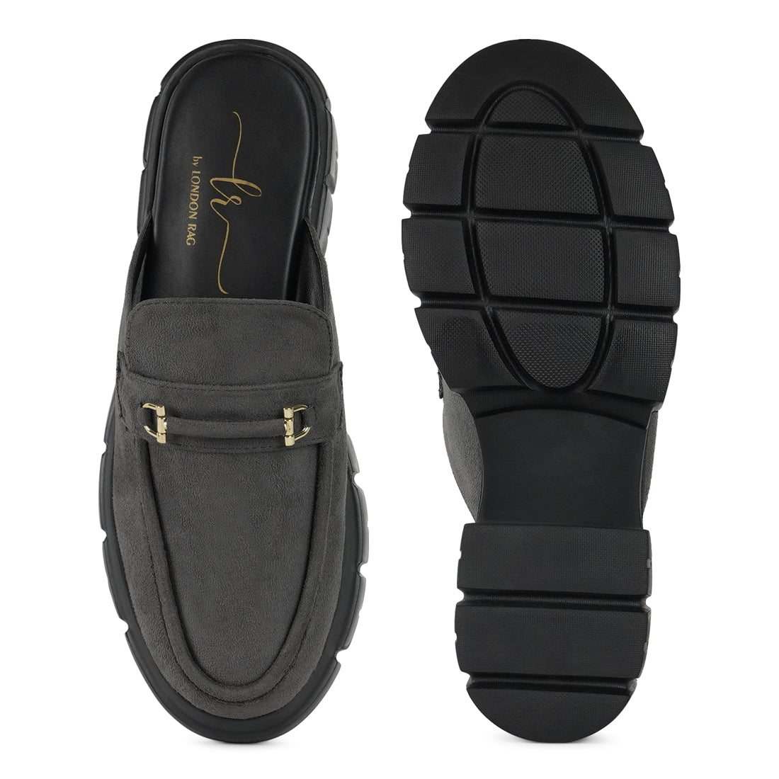 women microfiber penny strap mules#color_grey