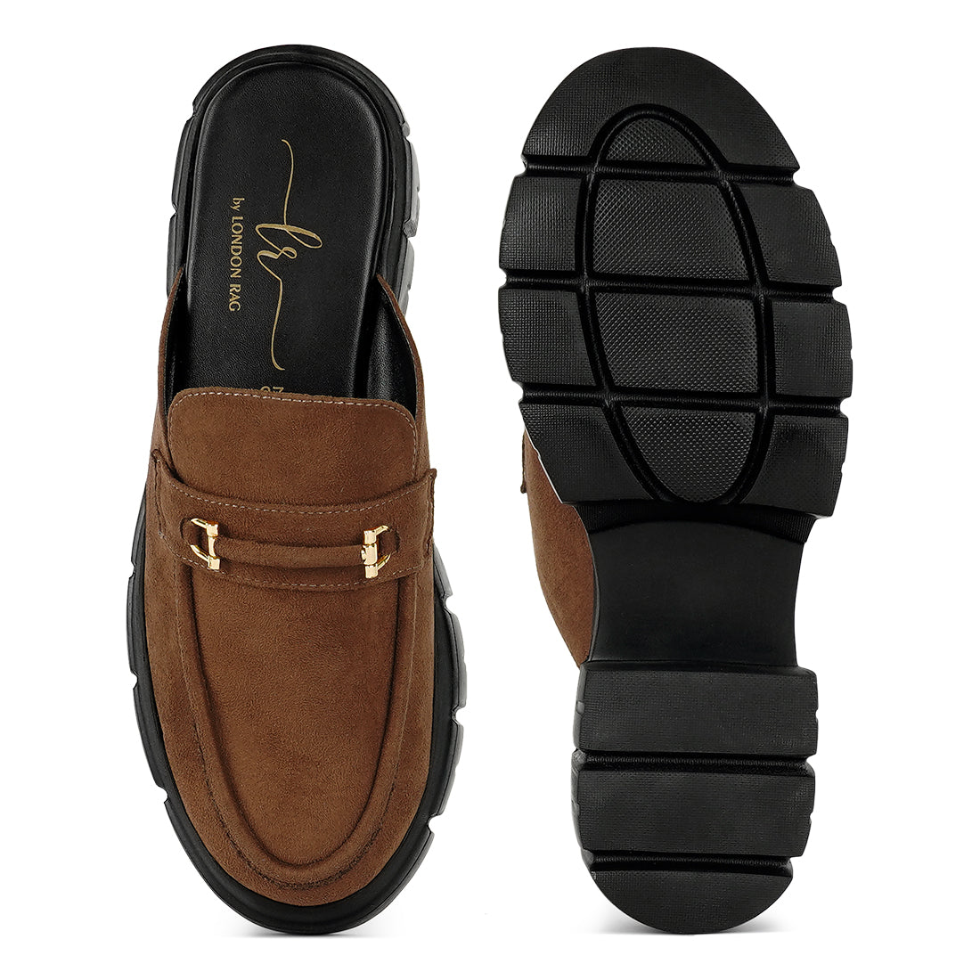 women microfiber penny strap mules#color_tan